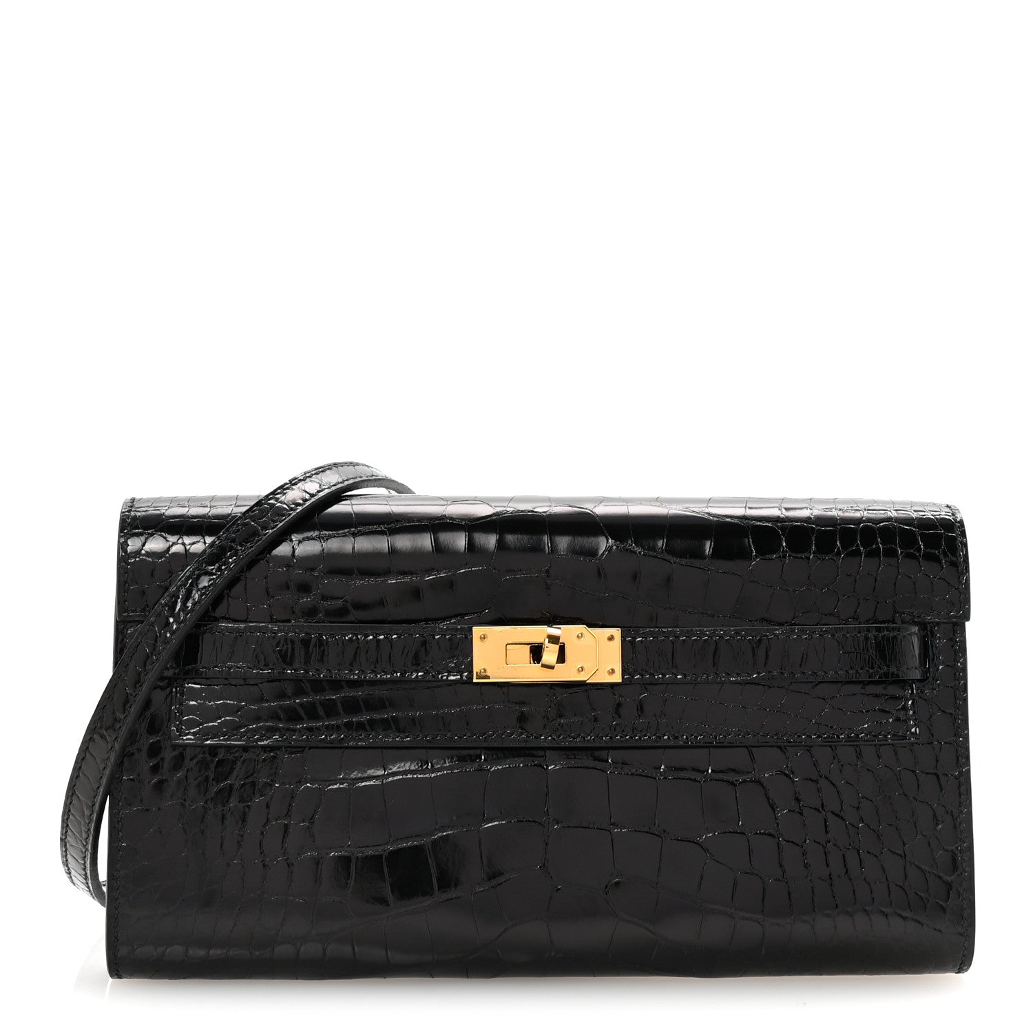 Hermes Shiny Alligator Kelly Wallet To Go Black 1 of 9