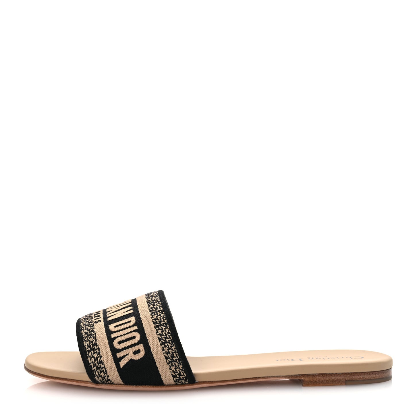 Canvas Embroidered Dway Flat Slide Sandals 40 Black Beige