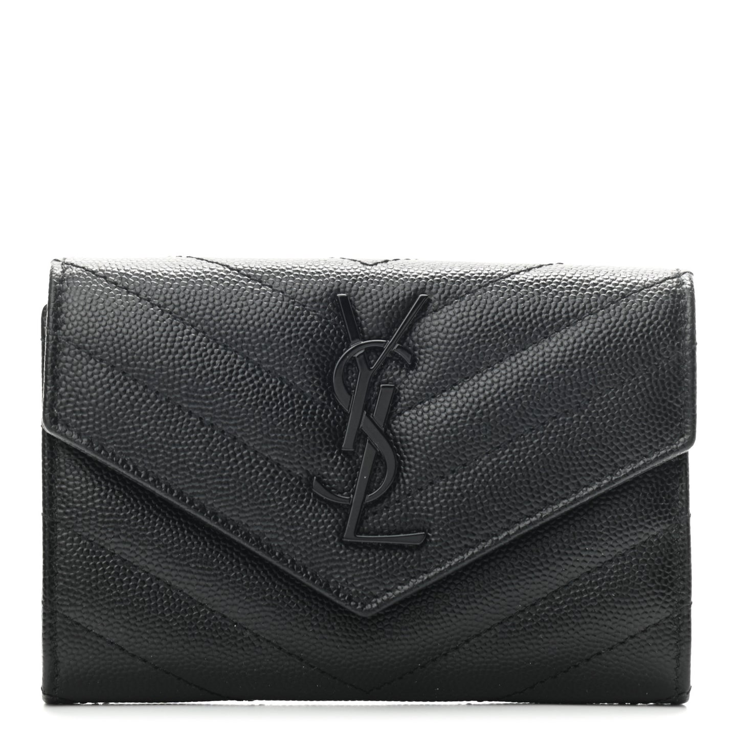 Grain De Poudre Matelasse Chevron Small Monogram Envelope Wallet Black