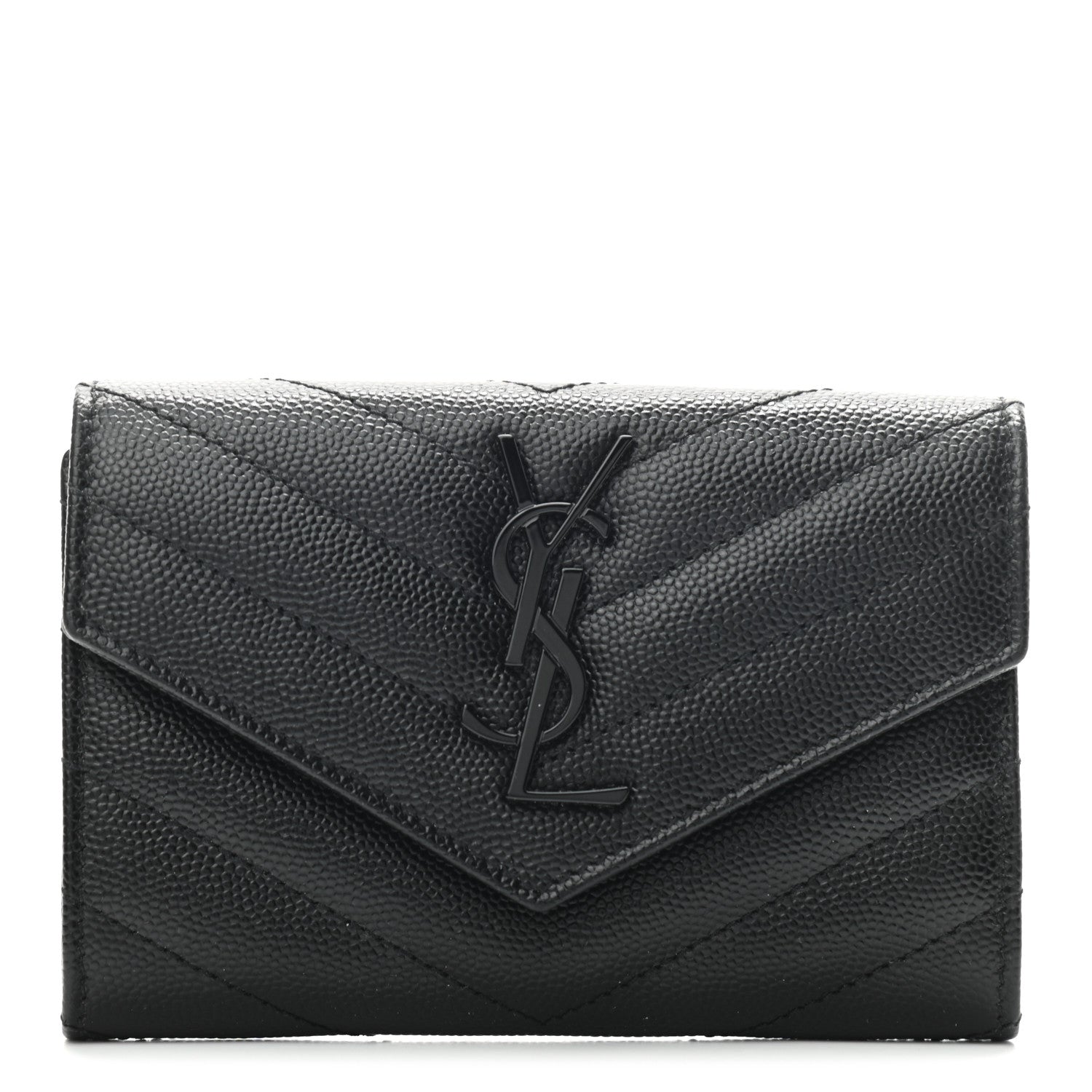 Saint Laurent Grain De Poudre Matelasse Chevron Small Monogram Envelope Wallet Black 1 of 6
