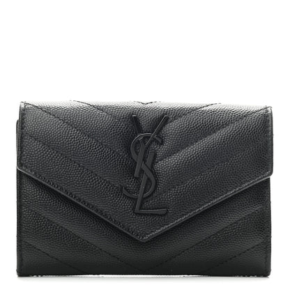 Saint Laurent Grain De Poudre Matelasse Chevron Small Monogram Envelope Wallet Black 1 of 6