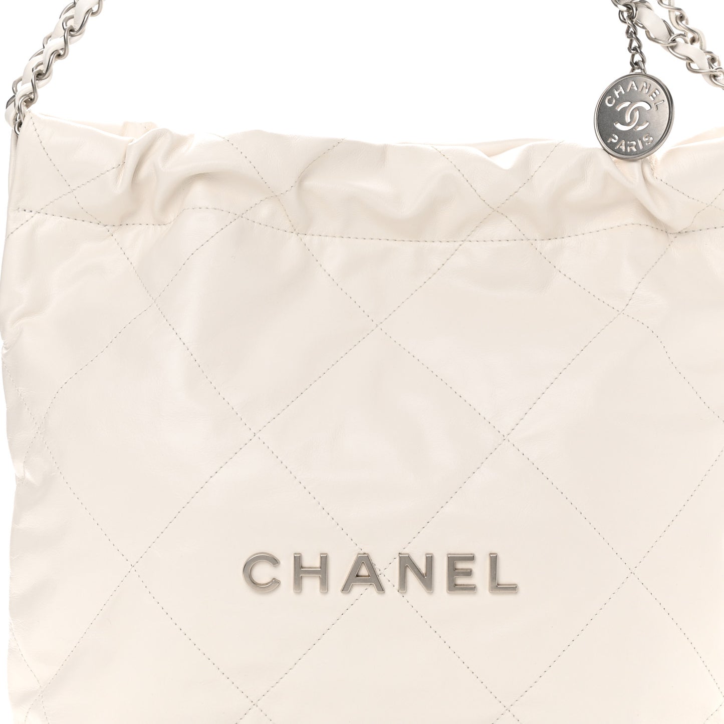 Shiny Calfskin Quilted Small Chanel 22 White