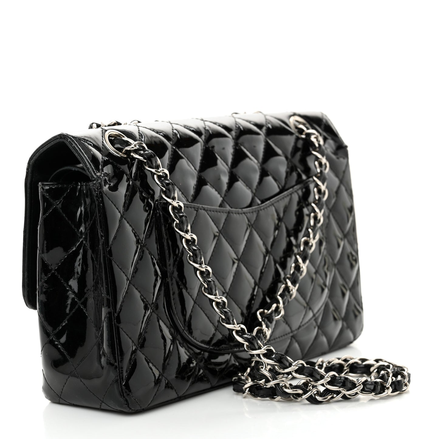 Patent Quilted Medium Double Flap Black