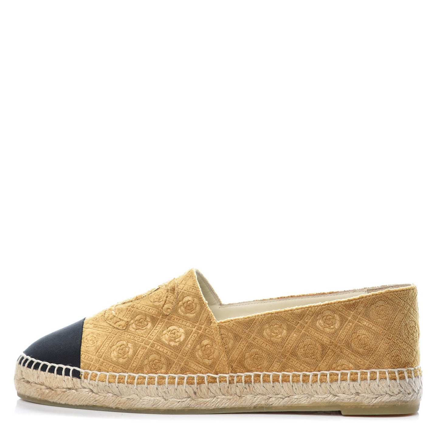Velvet Grosgrain Quilted Camellia CC Espadrilles 41 Gold Black
