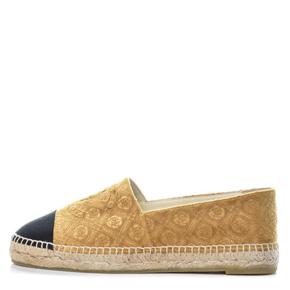 Chanel Velvet Grosgrain Quilted Camellia CC Espadrilles 41 Gold Black 1 of 12