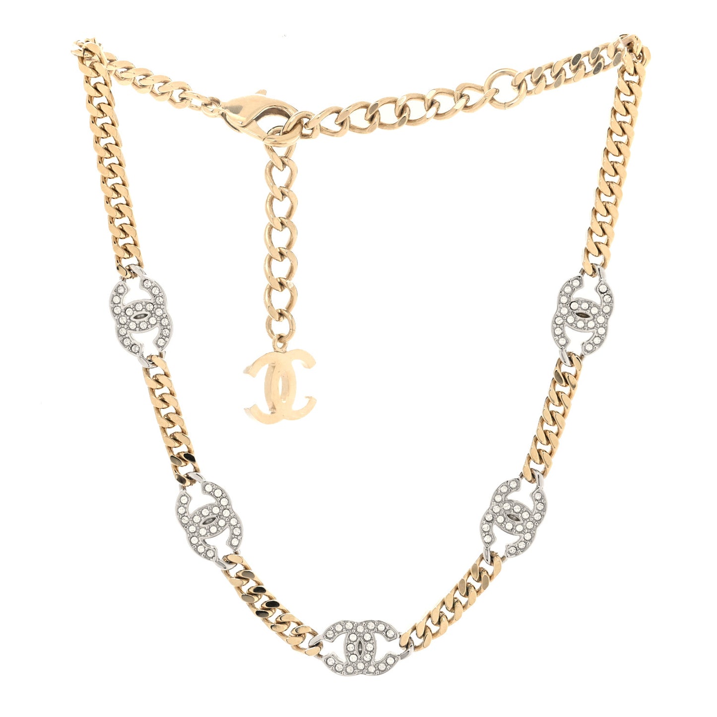Crystal Chain CC Link Choker Gold Silver