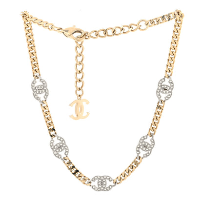 Chanel Crystal Chain CC Link Choker Gold Silver 3 of 5