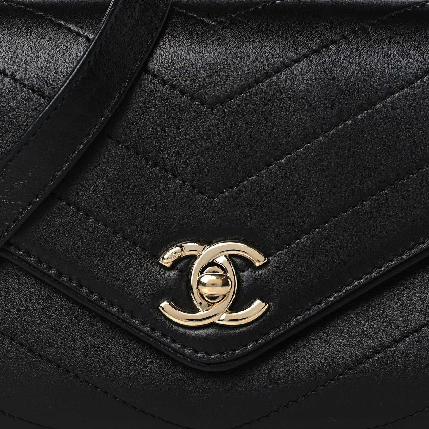 Calfskin Chevron Stitched Waist Belt Bag Black