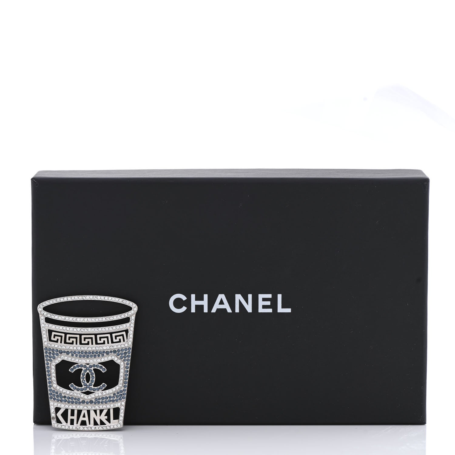 Chanel Crystal CC Greek Cup Brooch Silver Blue 5 of 5