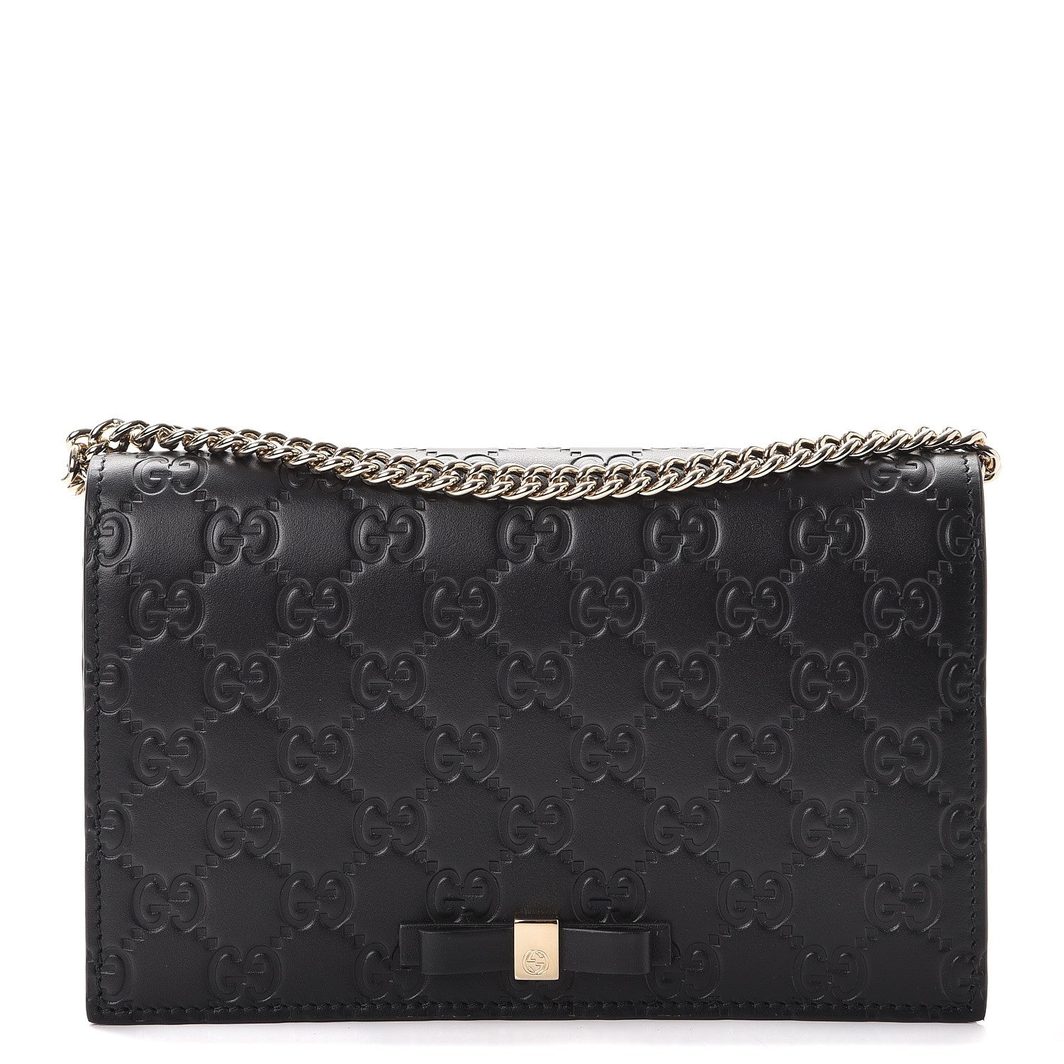 Gucci Guccissima Signature Bowy Chain Wallet Black 1 of 8