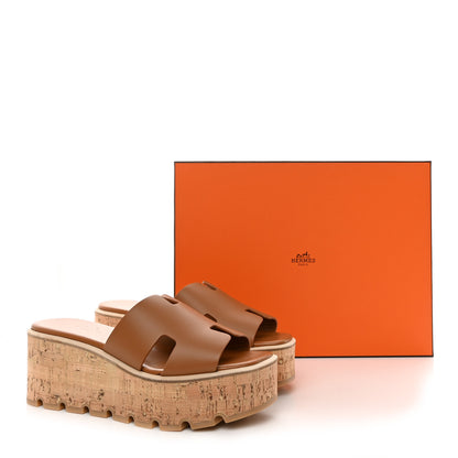 Hermes Calfskin Cork Eze 30 Sandals 38 Marron Glaise 9 of 9
