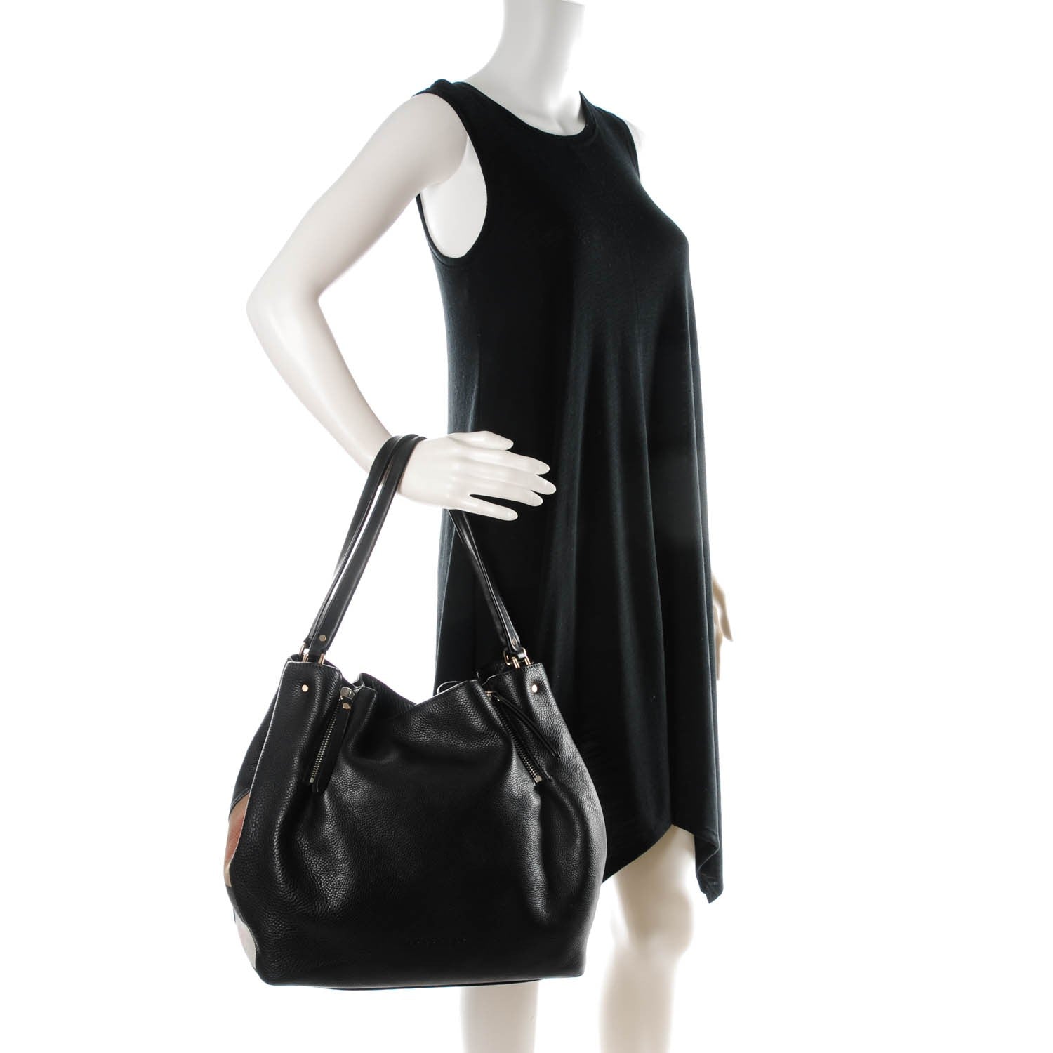 Burberry Grainy Calfskin House Check Medium Maidstone Black 2 of 8