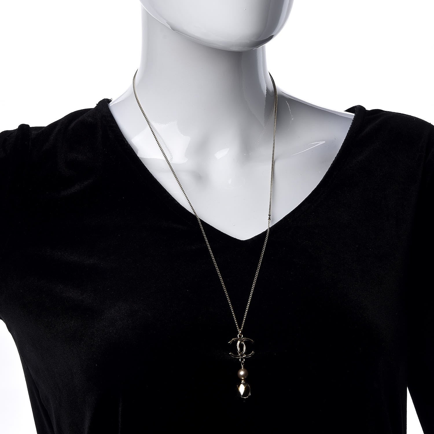 Chanel Pearl CC Drop Necklace Gold 2 of 6