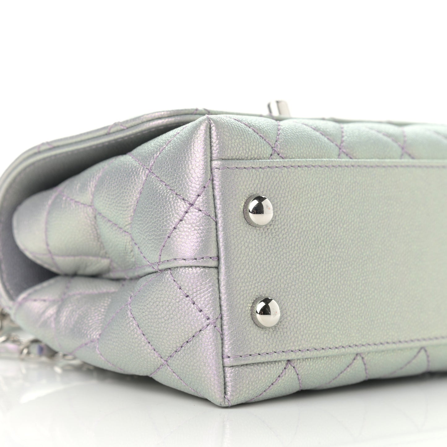 Iridescent Caviar Quilted Extra Mini Coco Handle Flap Purple