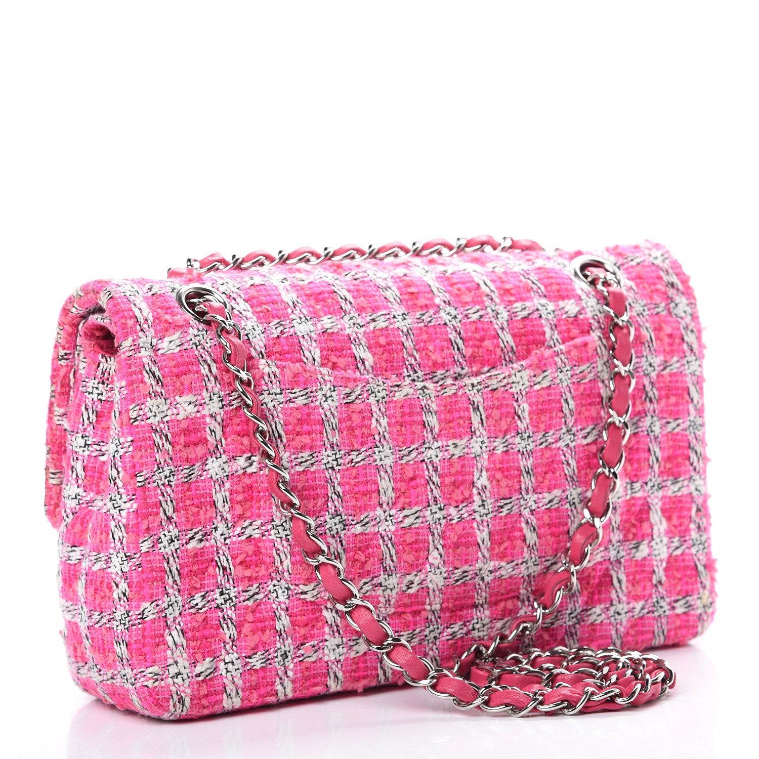 Chanel Tweed Quilted Medium Double Flap Hot Pink 2 of 9