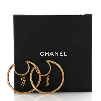 Chanel Baguette Crystal CC Drop Hoop Earrings Gold 5 of 5