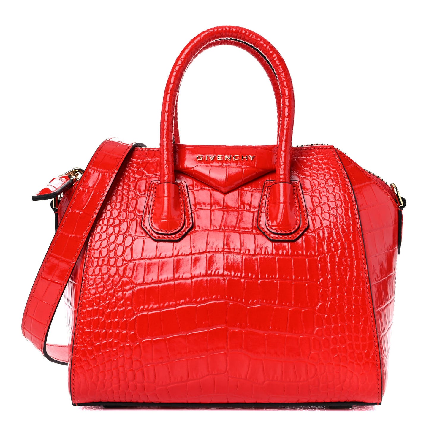 Calfskin Crocodile Embossed Mini Antigona Red
