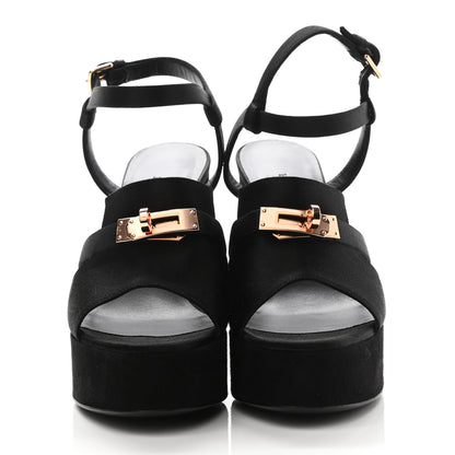 Hermes Suede Goatskin Satin Calas Sandals 36 Black 2 of 11