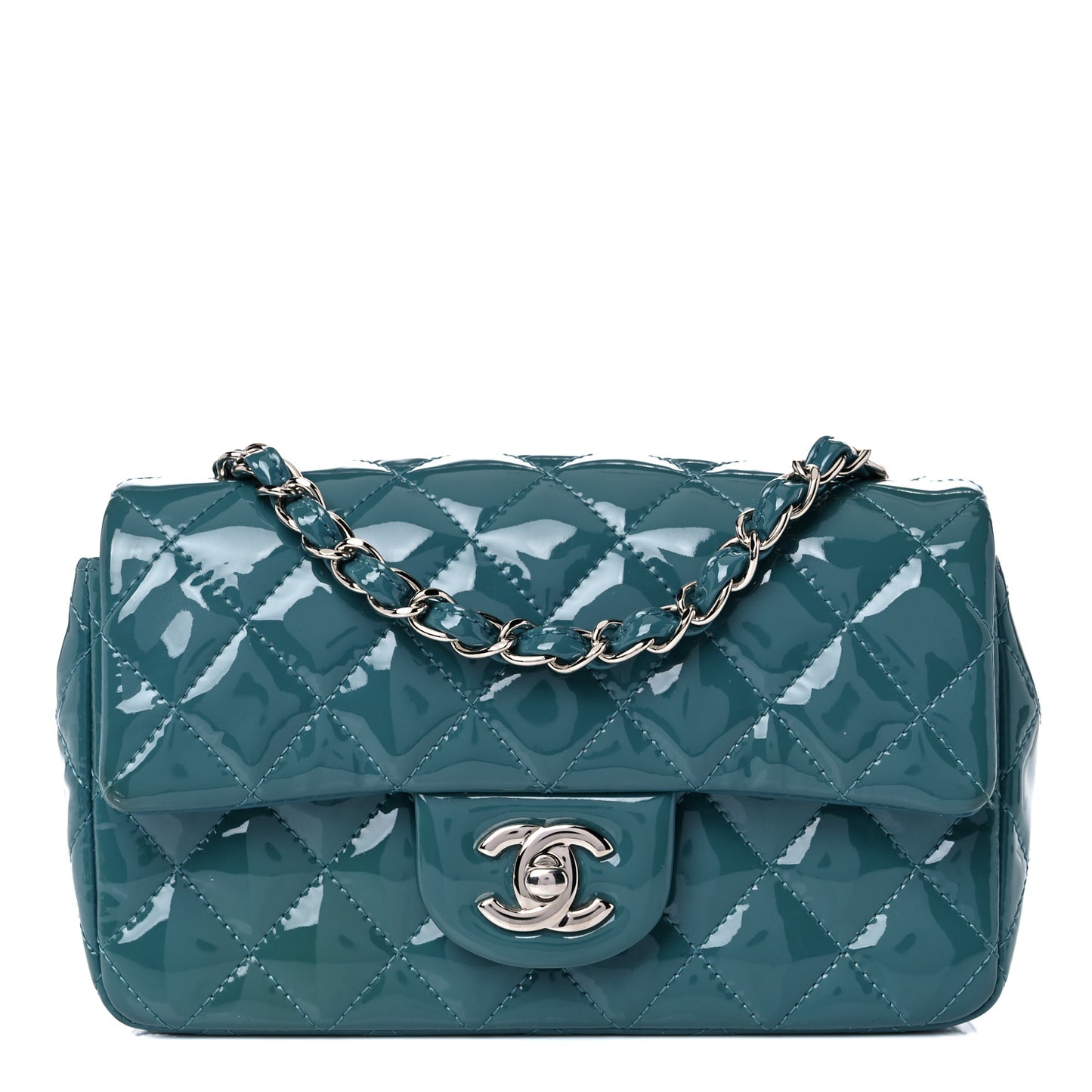 Patent Quilted Mini Rectangular Flap Turquoise