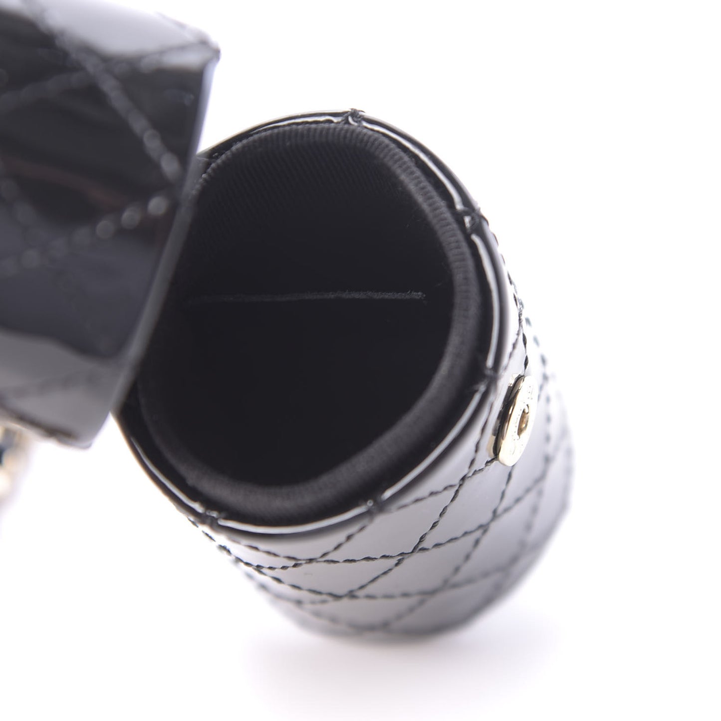 Patent Calfskin Lipstick Case On Chain Black