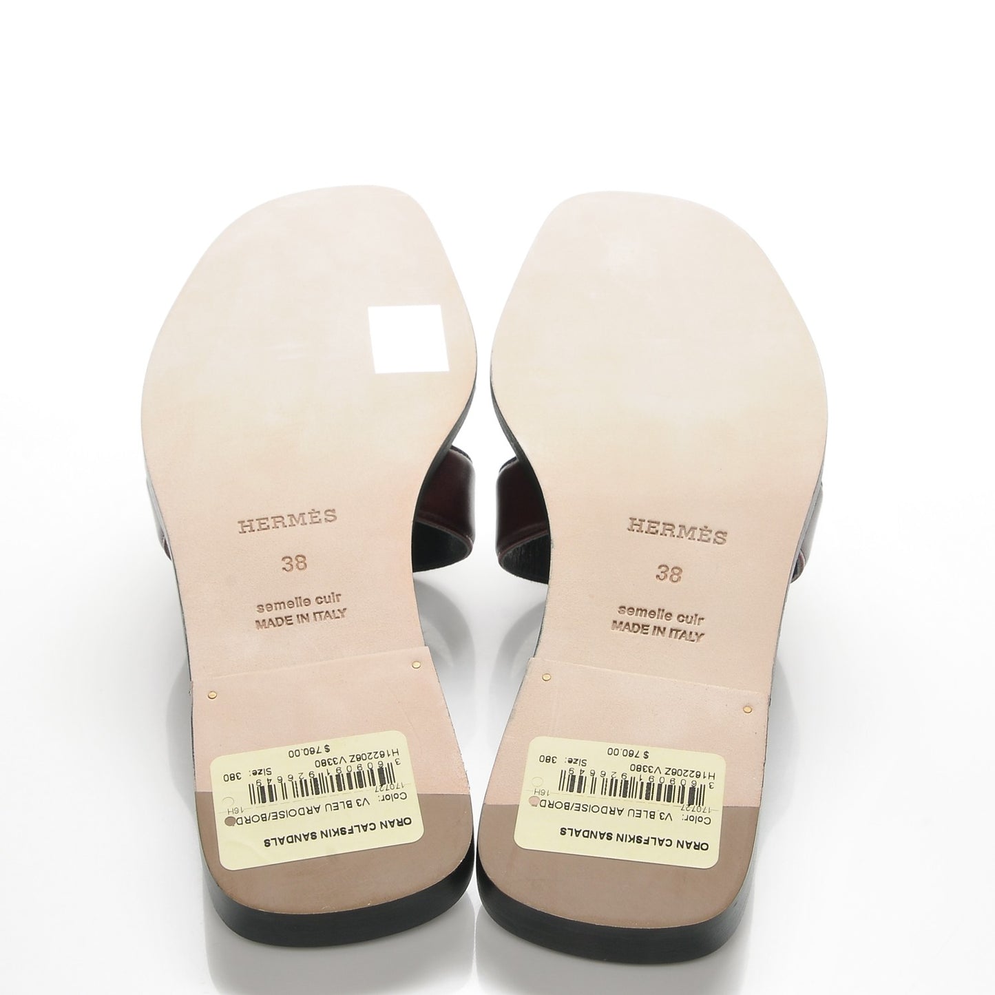 Box Calfskin Oran Sandals 38 Bleu Ardoise Bordeaux