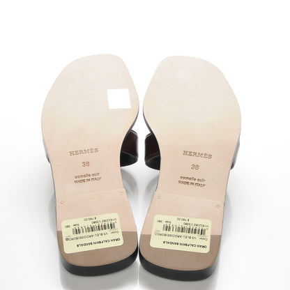 Hermes Box Calfskin Oran Sandals 38 Bleu Ardoise Bordeaux 5 of 8