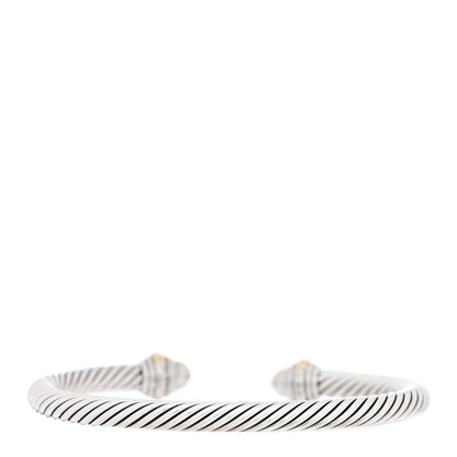 David Yurman Sterling Silver 14K Yellow Gold Diamond 5mm Cable Classics Pave Domes Bracelet 2 of 3