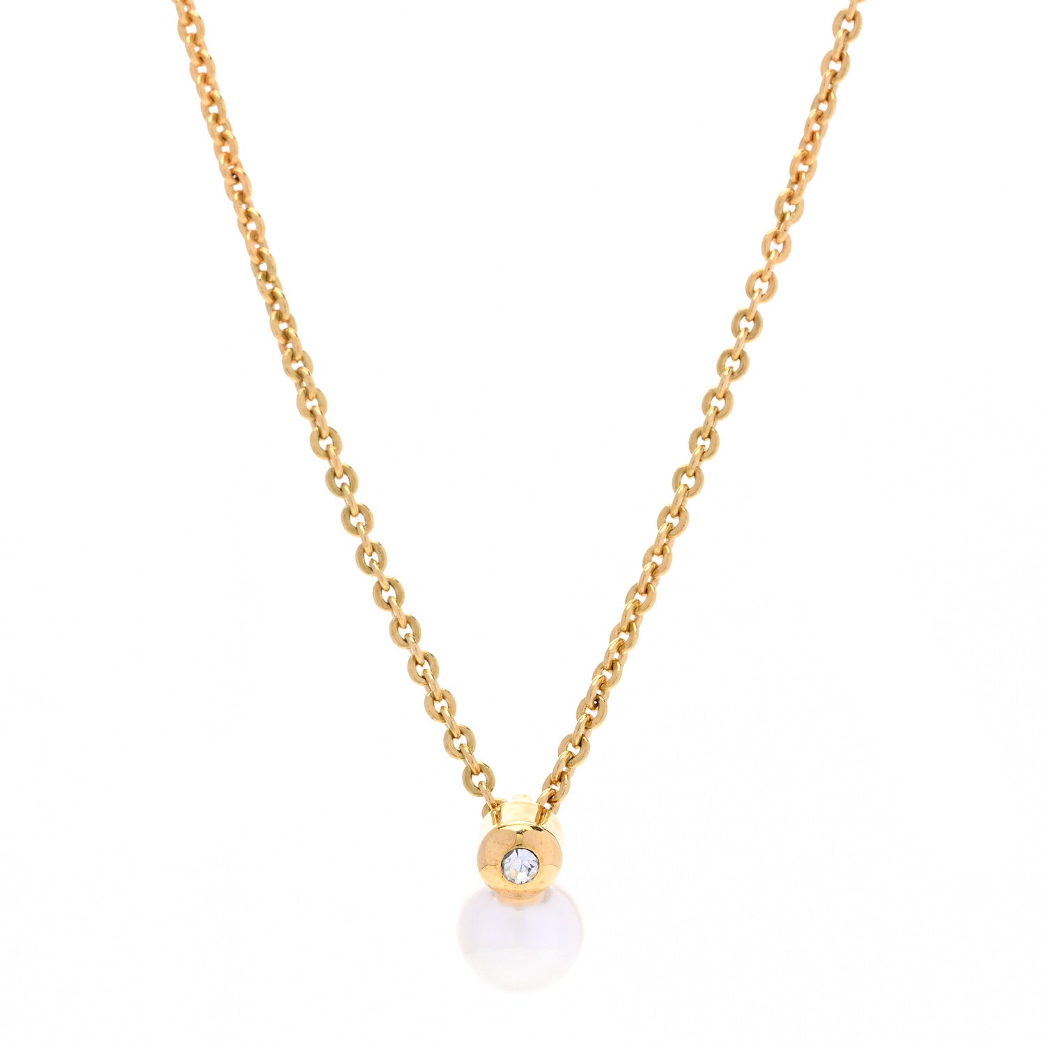 Christian Dior Crystal Pearl Pendant Necklace Gold 1 of 6