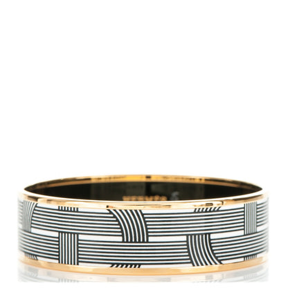 Hermes Enamel Printed Circuit 24 Faubourg Wide Bracelet 65 Blanc Noir 1 of 5