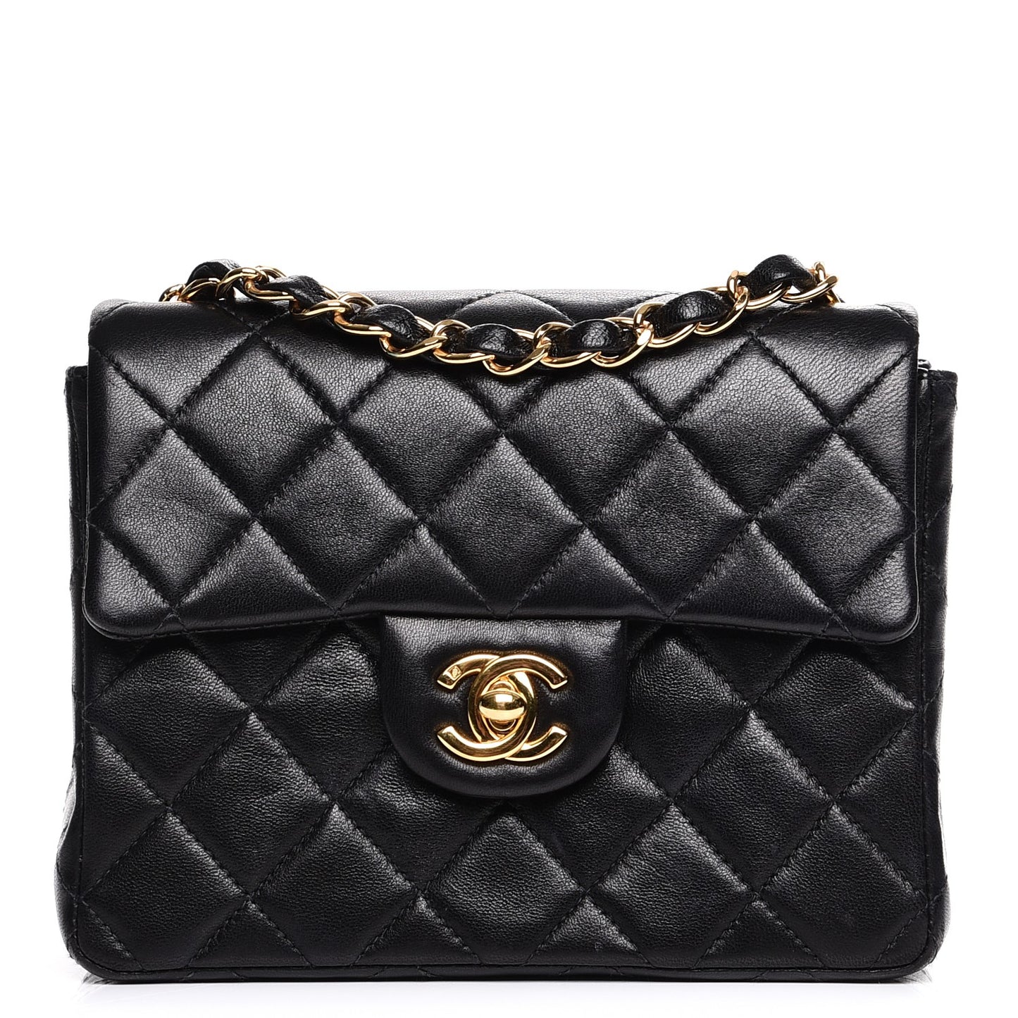 Lambskin Quilted Mini Square Flap Black