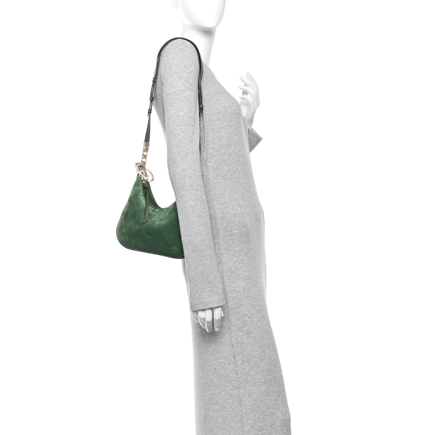Gucci Suede Web Small Attache Shoulder Bag Cactus Green 2 of 10