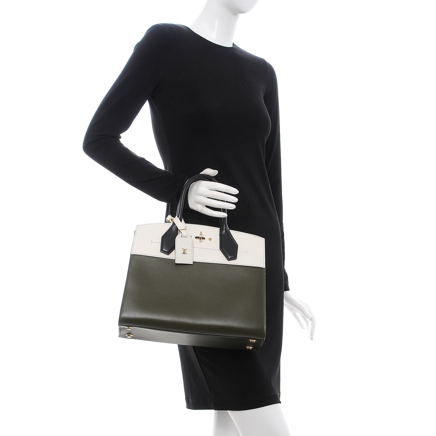 Louis Vuitton Calfskin City Steamer MM Kaki White 3 of 9