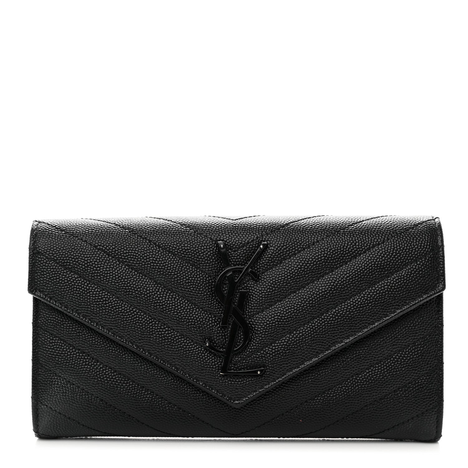 Saint Laurent Grain De Poudre Matelasse Chevron Monogram Flap Wallet Black 1 of 8