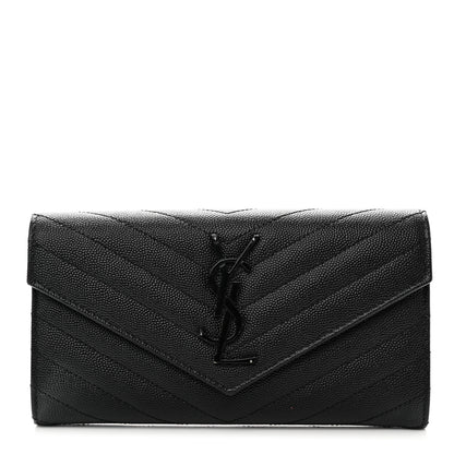 Saint Laurent Grain De Poudre Matelasse Chevron Monogram Flap Wallet Black 1 of 8