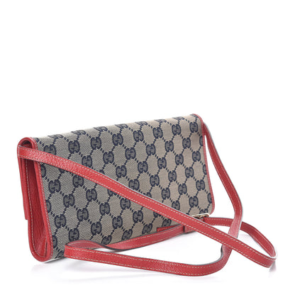 Gucci Monogram Bamboo Bar Clutch Navy Red 3 of 12