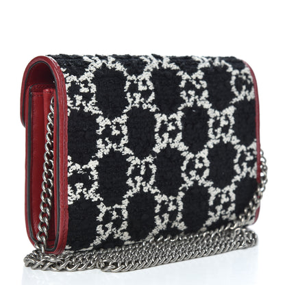 Gucci Tweed GG Monogram Mini Dionysus Chain Wallet Black White Romantic Cherry 3 of 10