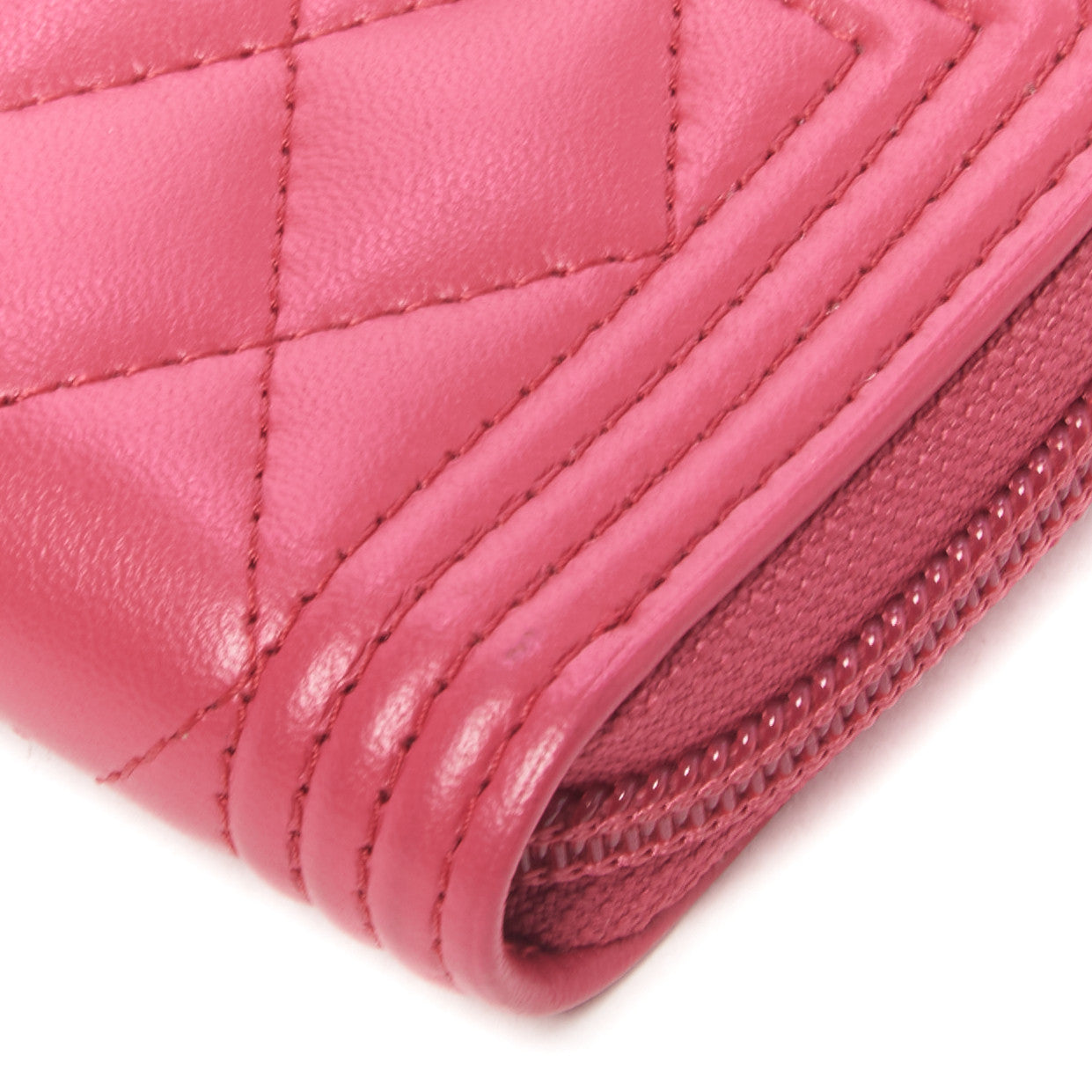 Chanel Lambskin Quilted Boy Zip Around Coin Purse Wallet Fuchsia 4 of 10