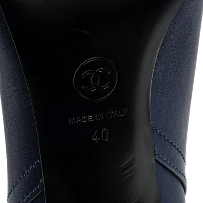 Chanel Calfskin Suede Cap Toe CC Short Boots 40 Navy Black 6 of 8