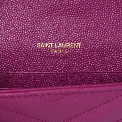 Saint Laurent Grain De Poudre Matelasse Chevron Small Monogram Envelope Wallet Dark Grape 6 of 7