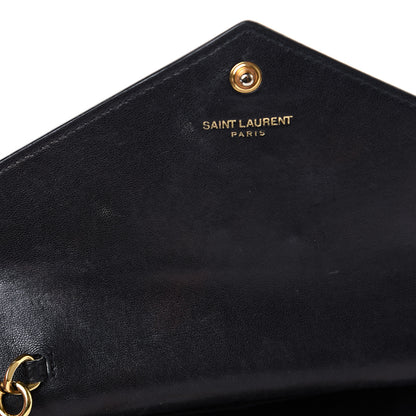 Saint Laurent Textured Patent Monogram Envelope Chain Wallet Black 6 of 10