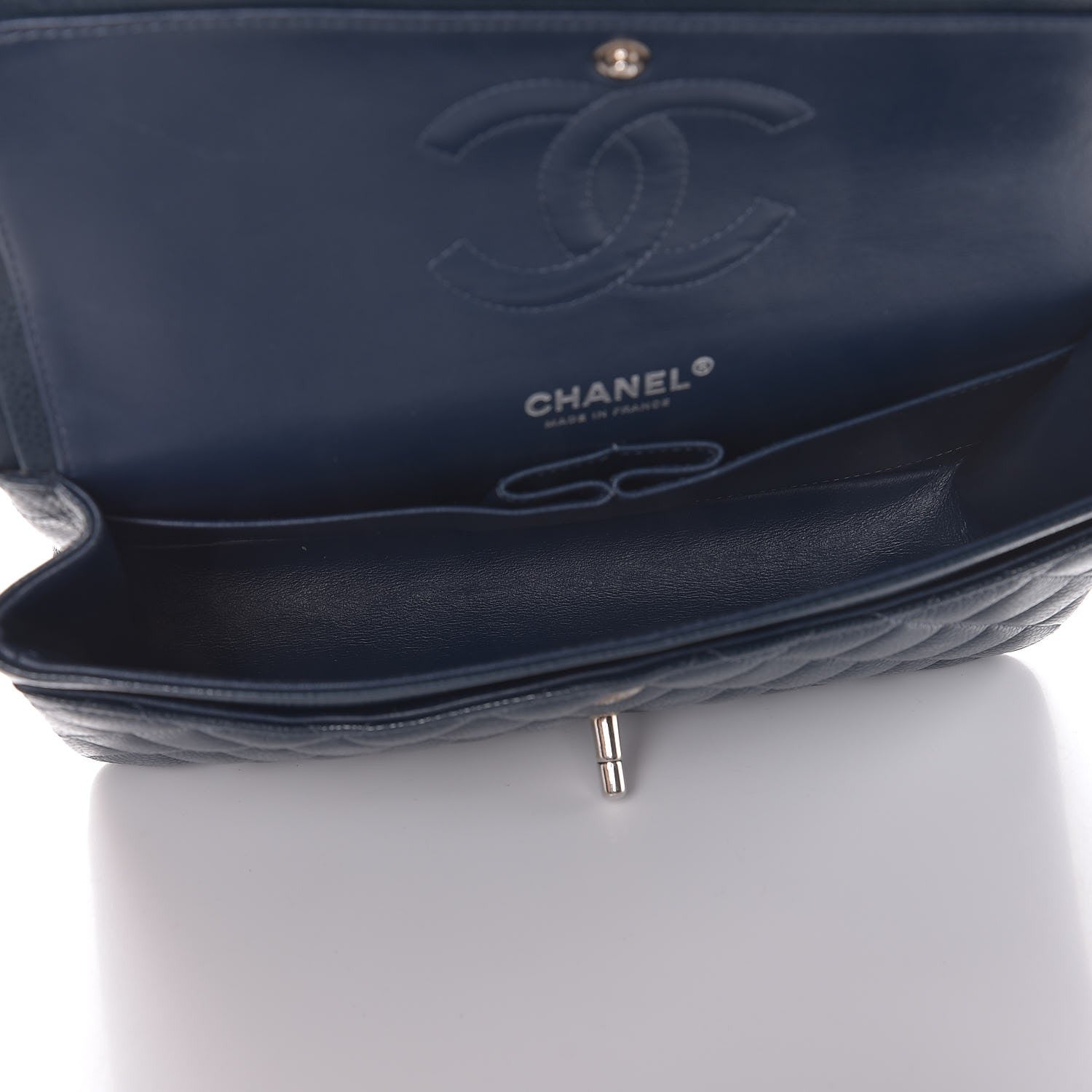 Chanel Caviar Quilted Medium Double Flap Dark Blue 10 of 11
