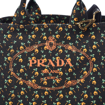 Prada Canapa Palm Tree Print Logo Tote Black 9 of 11