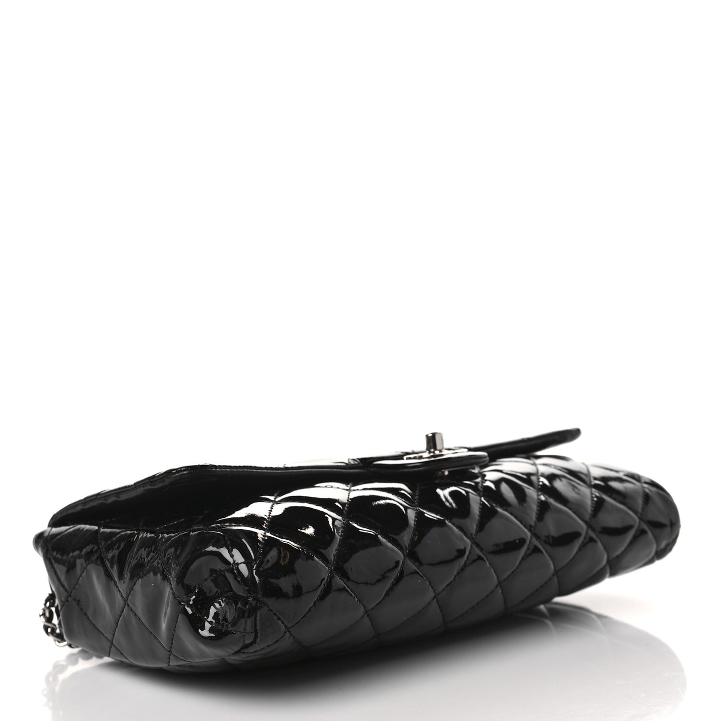 Patent Quilted Clutch with Chain Flap Black