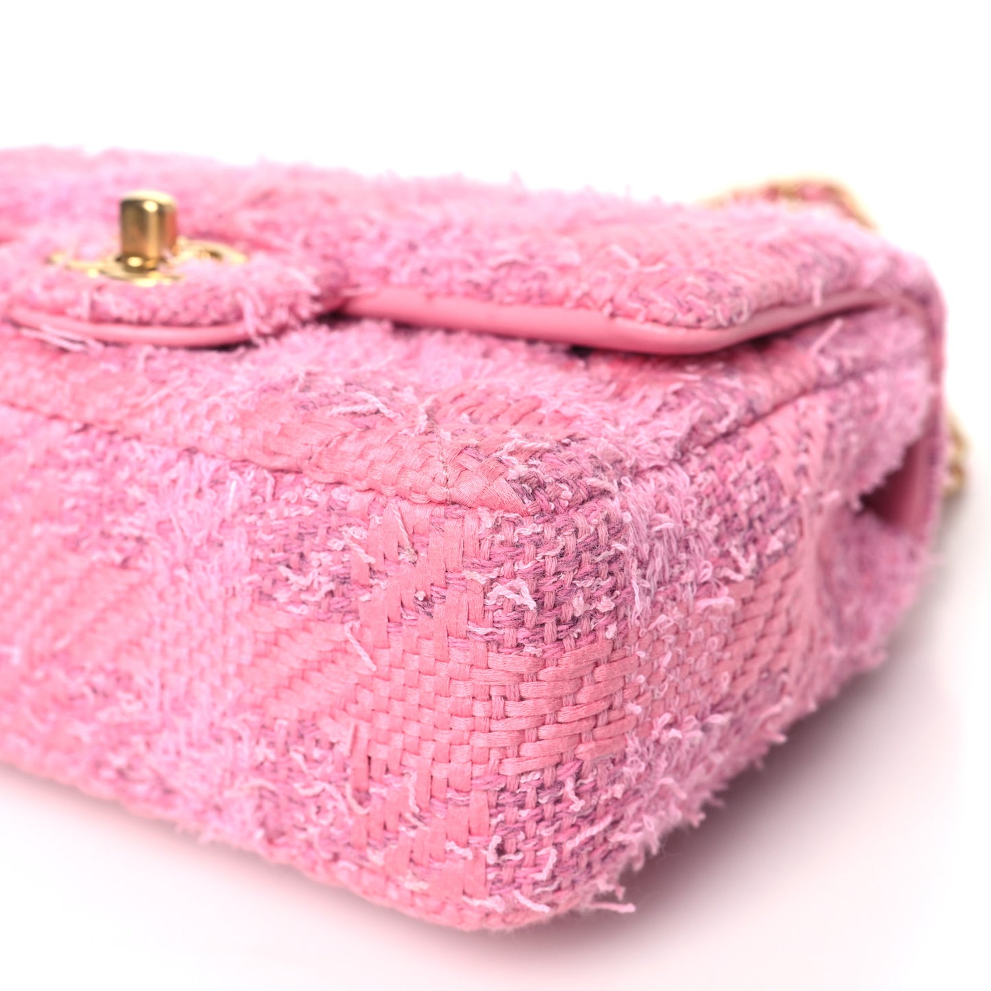 Tweed Quilted Pearl Twist Mini Square Flap Pink Dark Pink