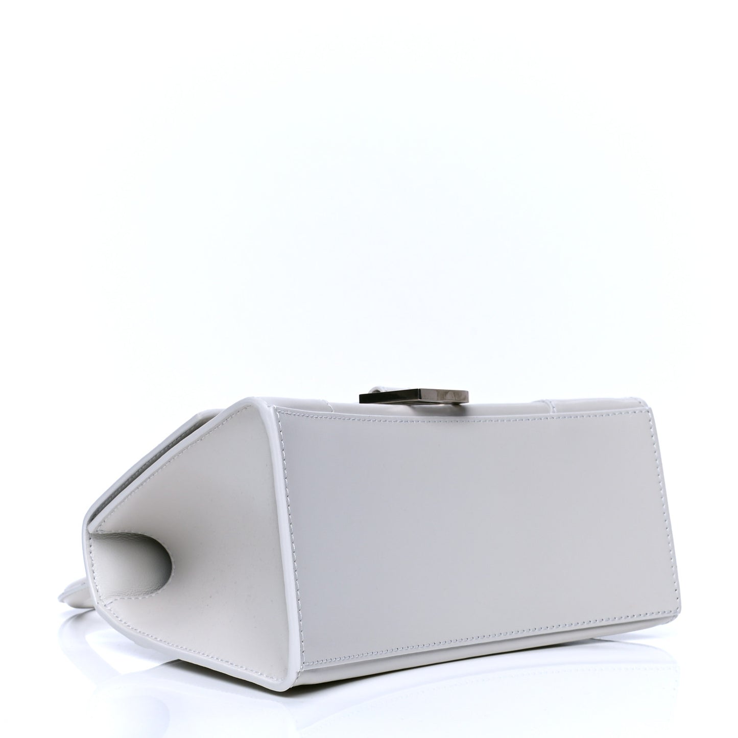 Shiny Box Calfskin Small Hourglass Top Handle Bag Chalky White