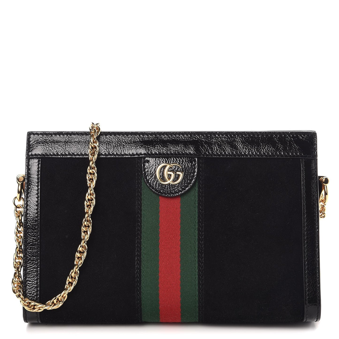 Suede Patent GG Web Small Ophidia Chain Shoulder Bag Black