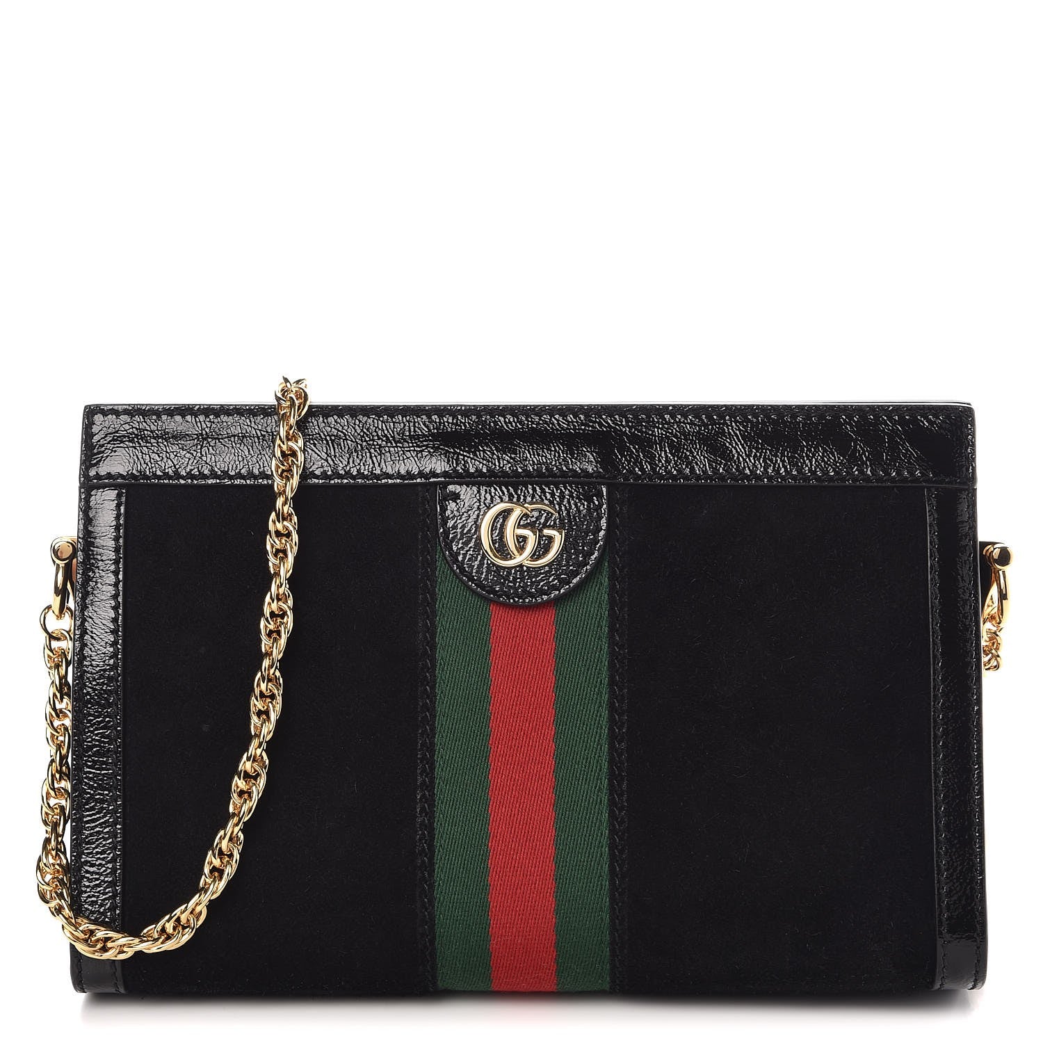 Gucci Suede Patent GG Web Small Ophidia Chain Shoulder Bag Black 1 of 7