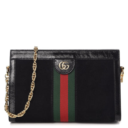 Gucci Suede Patent GG Web Small Ophidia Chain Shoulder Bag Black 1 of 7