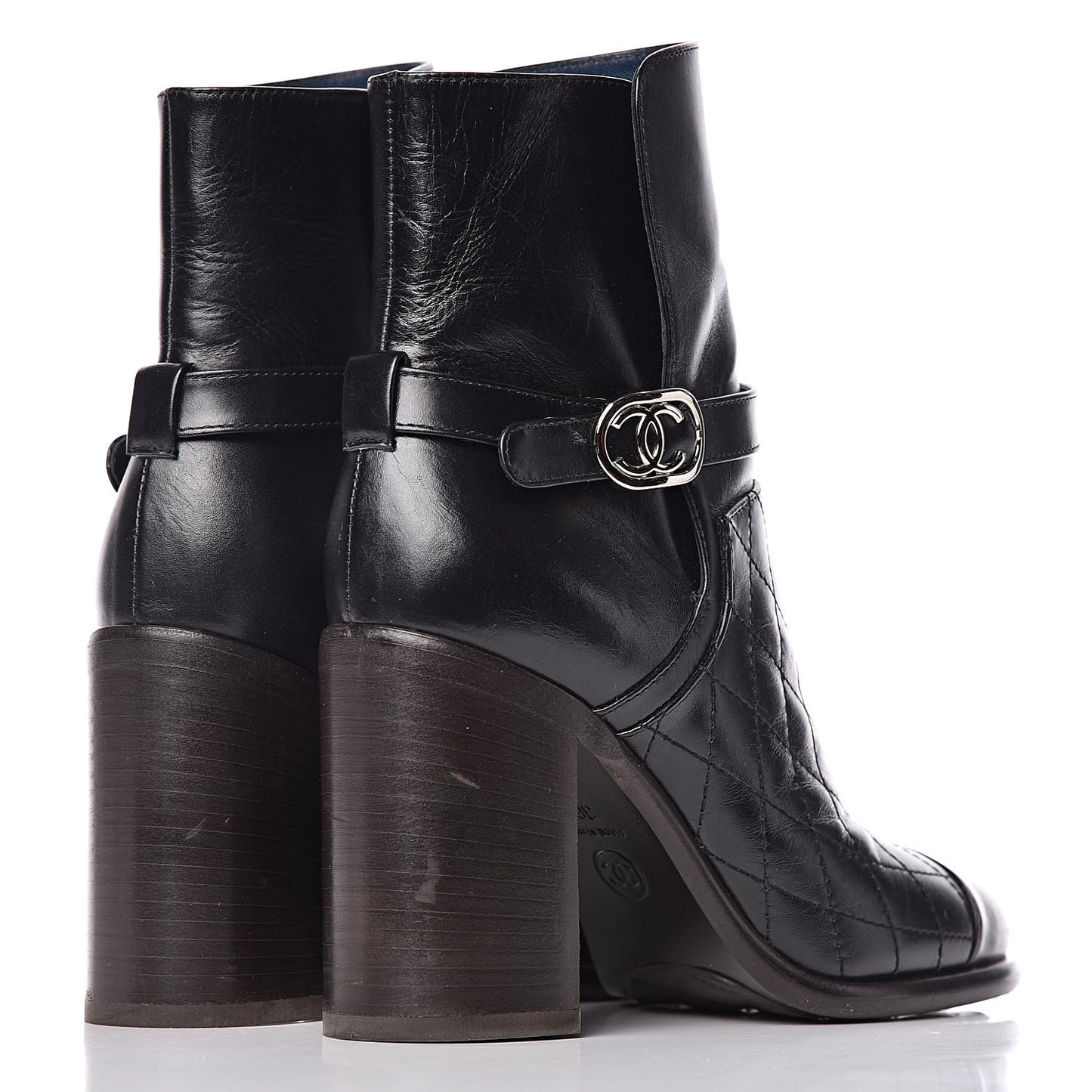 Calfskin Quilted Cap Toe Boots 36.5 Black Brown