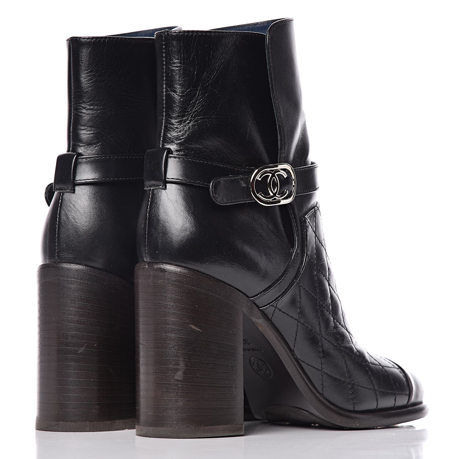 Chanel Calfskin Quilted Cap Toe Boots 36.5 Black Brown 4 of 14